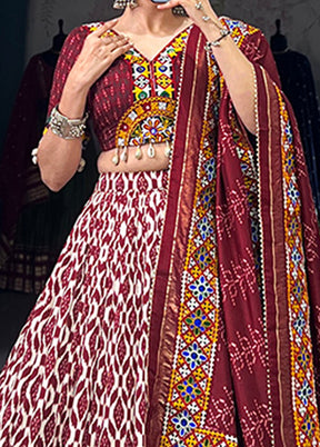Maroon Blended Silk Dupatta Lehenga Set