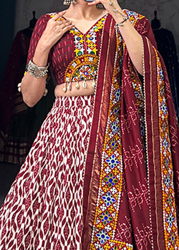 Maroon Blended Silk Dupatta Lehenga Set