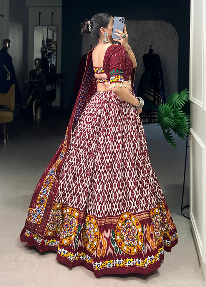 Maroon Blended Silk Dupatta Lehenga Set