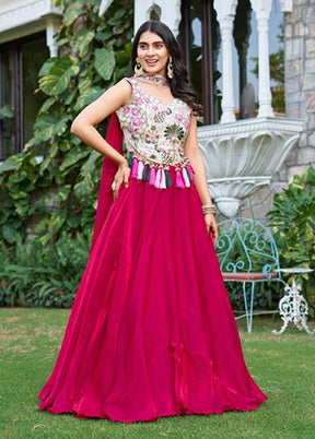 Cream Blended Silk Dupatta Lehenga Set