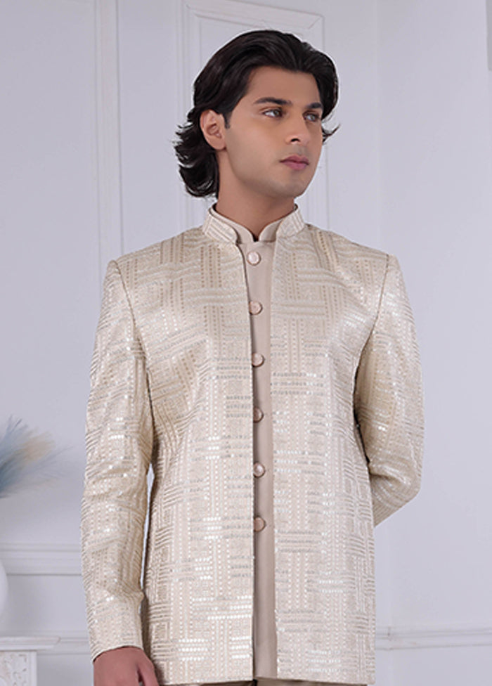 Cream Pure Silk 2 Pc Indo Western Set