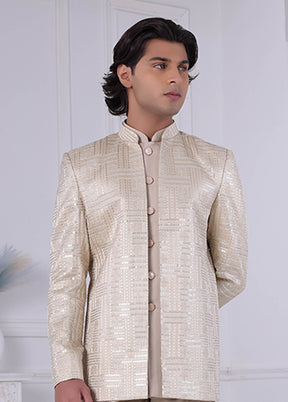 Cream Pure Silk 2 Pc Indo Western Set