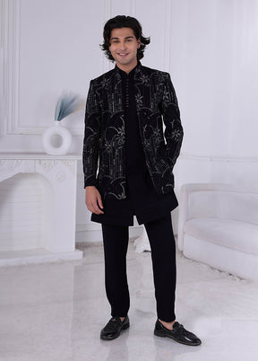 Blue Pure Silk 2 Pc Indo Western Set