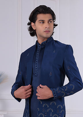 Blue Pure Silk 2 Pc Indo Western Set