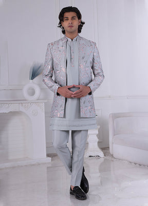 Grey Pure Silk 2 Pc Indo Western Set