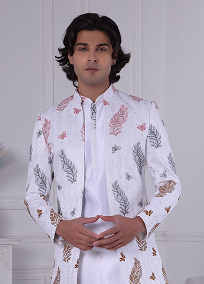 White Pure Silk 2 Pc Indo Western Set