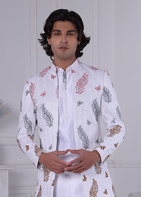 White Pure Silk 2 Pc Indo Western Set