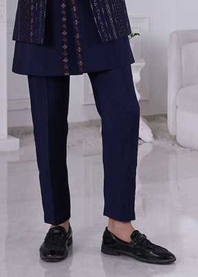 Blue Pure Silk 2 Pc Indo Western Set