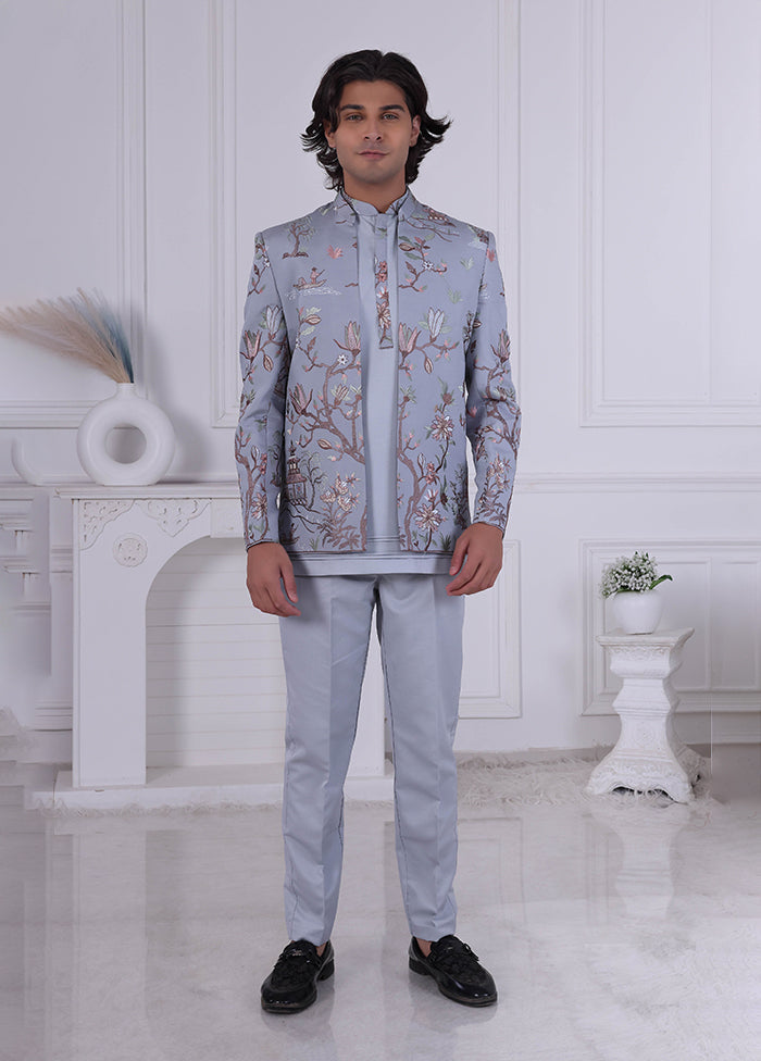 Grey Pure Silk 2 Pc Indo Western Set