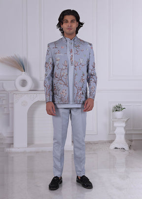 Grey Pure Silk 2 Pc Indo Western Set