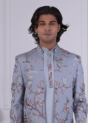 Grey Pure Silk 2 Pc Indo Western Set