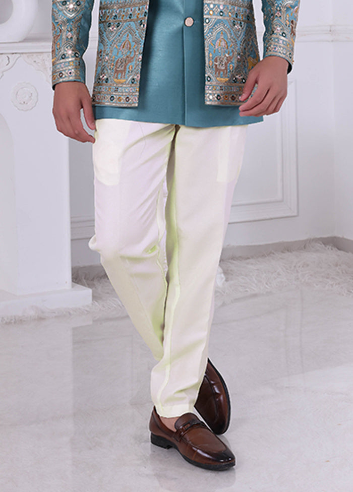 Blue Pure Silk 2 Pc Indo Western Set