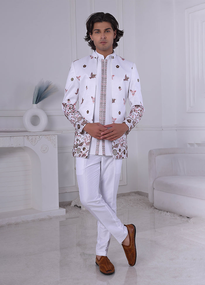 White Pure Silk 2 Pc Indo Western Set