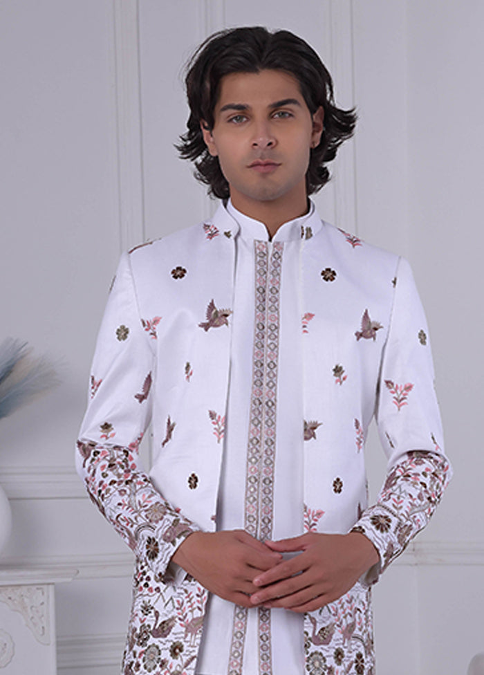 White Pure Silk 2 Pc Indo Western Set