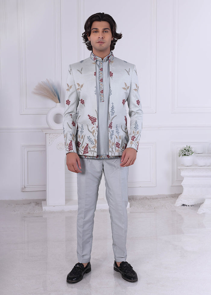 Blue Pure Silk 2 Pc Indo Western Set