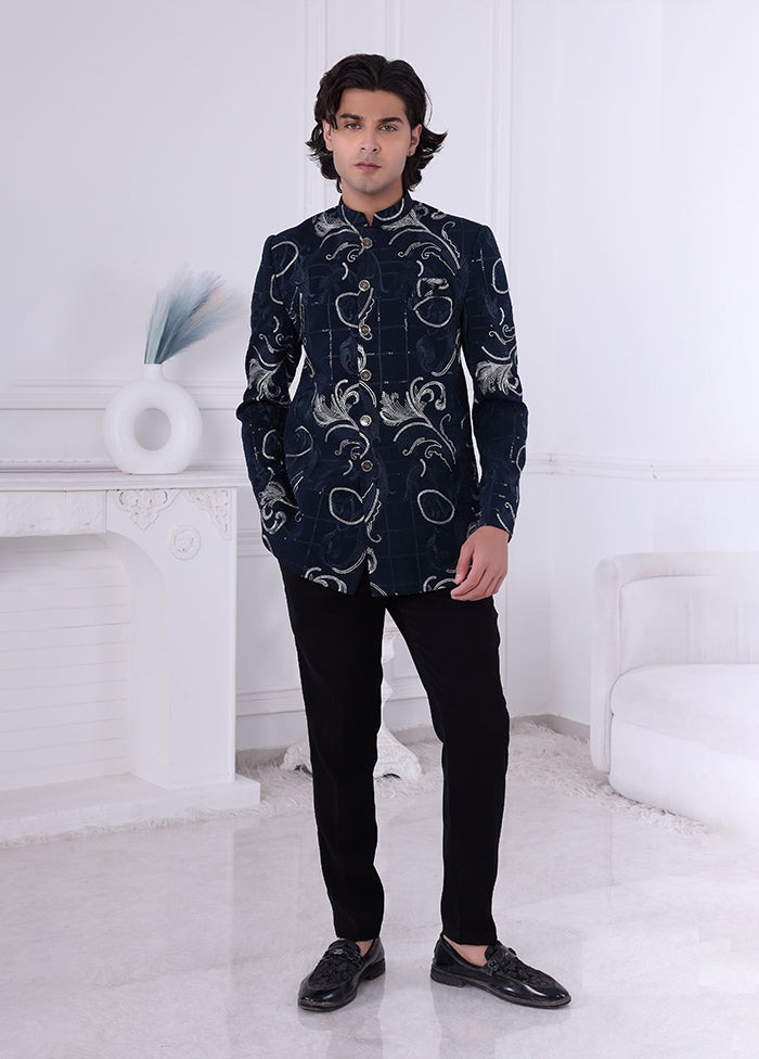 Blue Pure Silk 2 Pc Indo Western Set