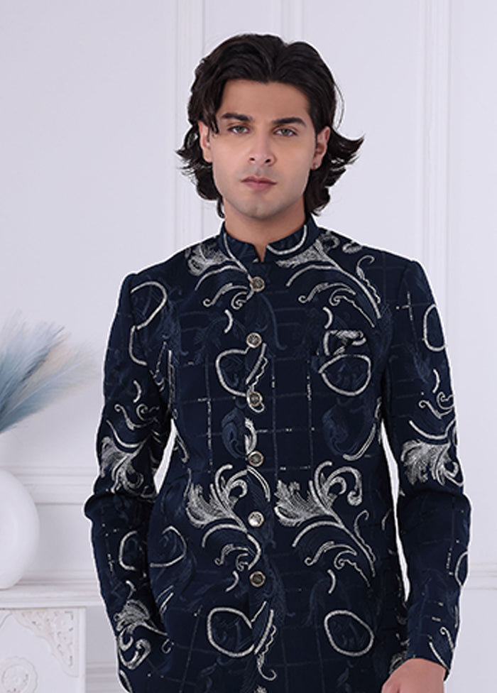 Blue Pure Silk 2 Pc Indo Western Set