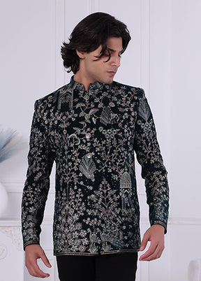 Green Velvet 2 Pc Indo Western Set