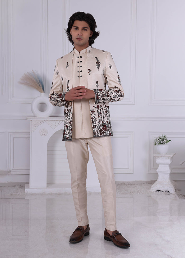 Cream Pure Silk 2 Pc Indo Western Set