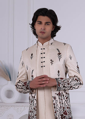 Cream Pure Silk 2 Pc Indo Western Set