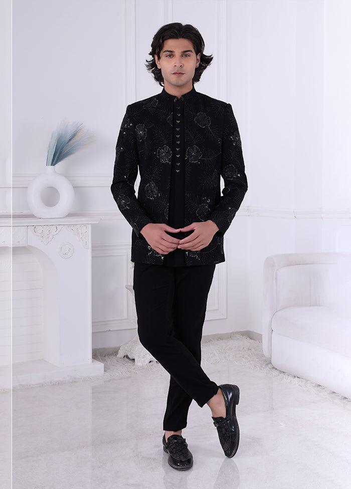 Black Pure Silk 2 Pc Indo Western Set