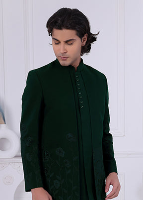 Green Pure Silk 2 Pc Indo Western Set