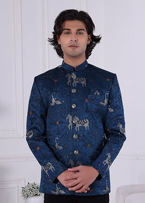 Blue Pure Silk 2 Pc Indo Western Set