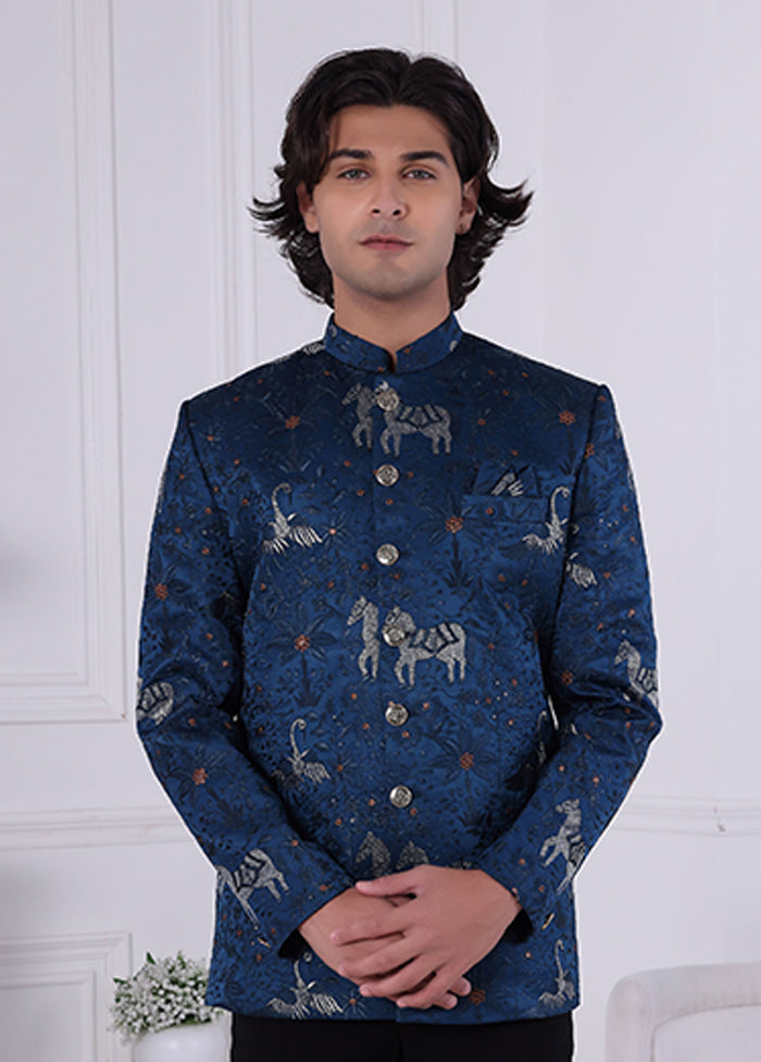 Blue Pure Silk 2 Pc Indo Western Set