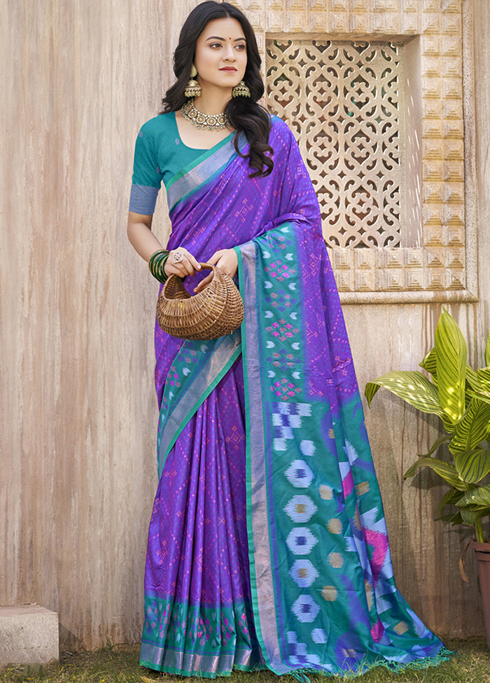 Violet Spun Silk Saree With Blouse Piece