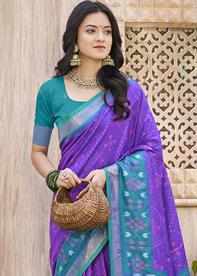 Violet Spun Silk Saree With Blouse Piece