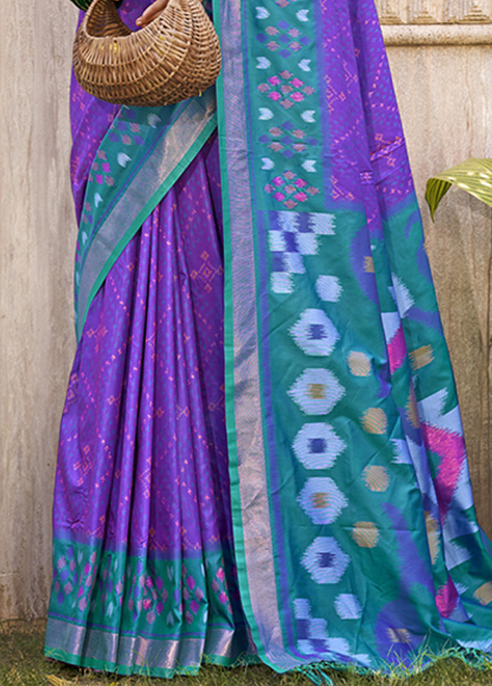 Violet Spun Silk Saree With Blouse Piece
