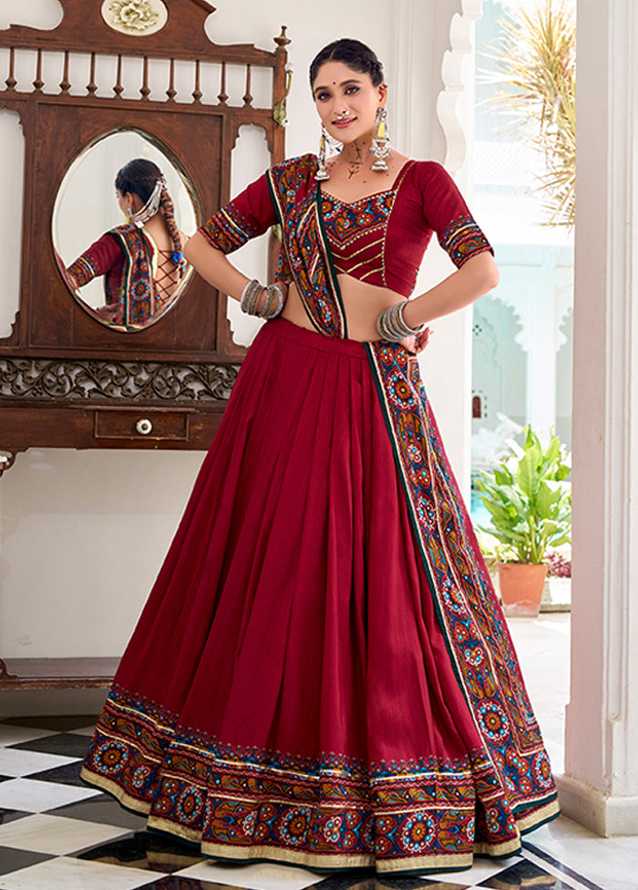 Red Blended Silk Dupatta Lehenga Set