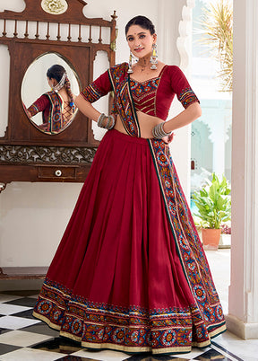 Red Blended Silk Dupatta Lehenga Set