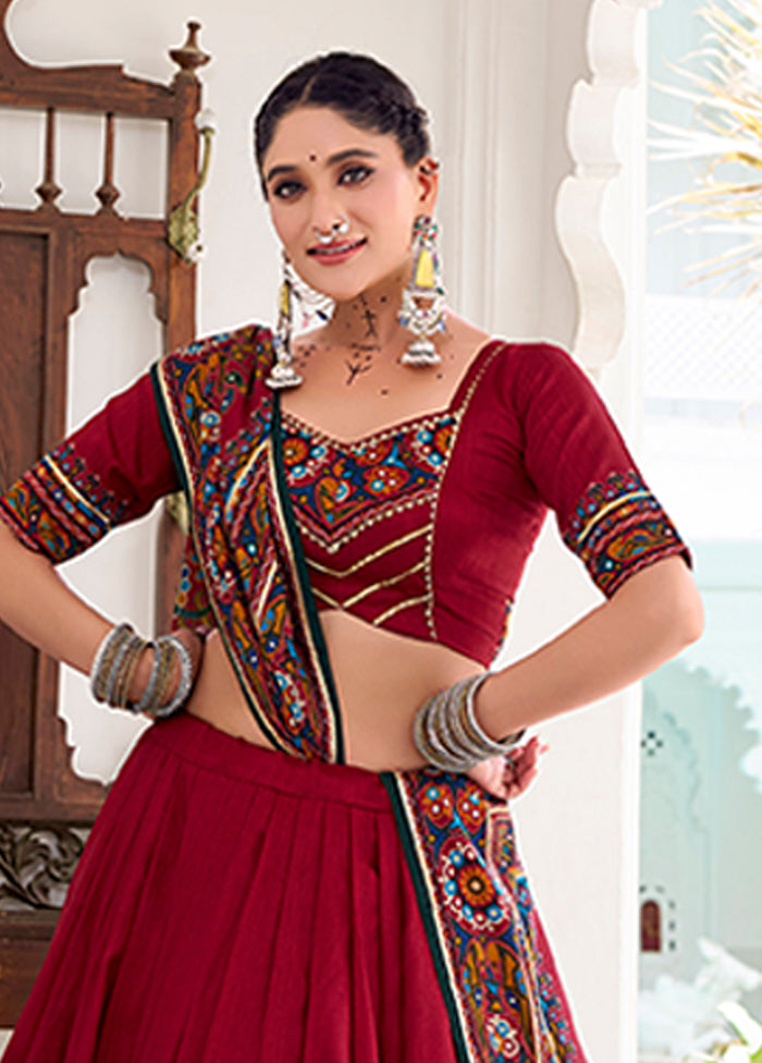 Red Blended Silk Dupatta Lehenga Set