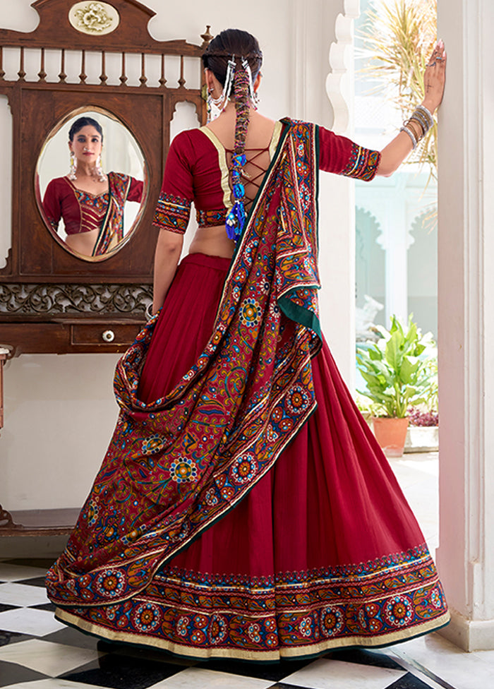 Red Blended Silk Dupatta Lehenga Set