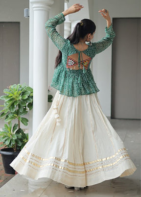 Cream Cotton Lehenga & Top Set
