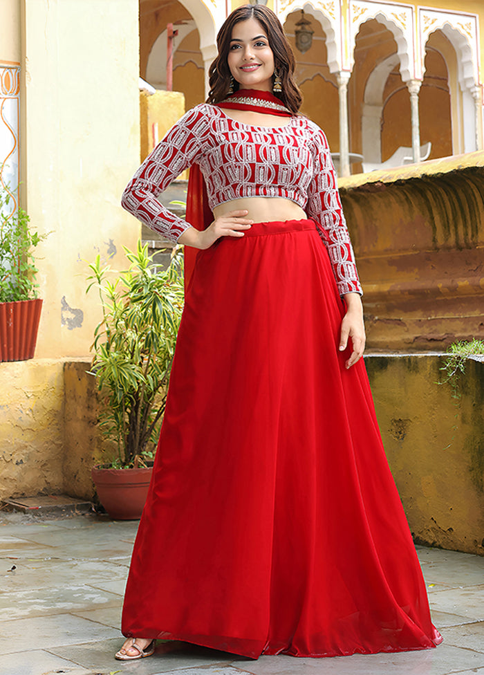 Red Georgette Dupatta Lehenga Set
