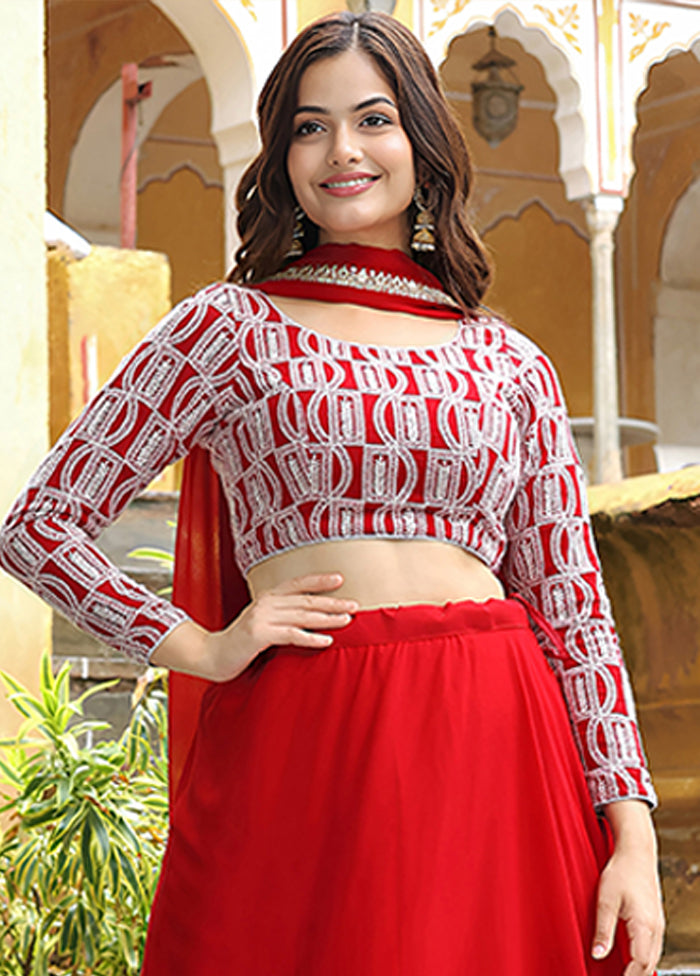 Red Georgette Dupatta Lehenga Set