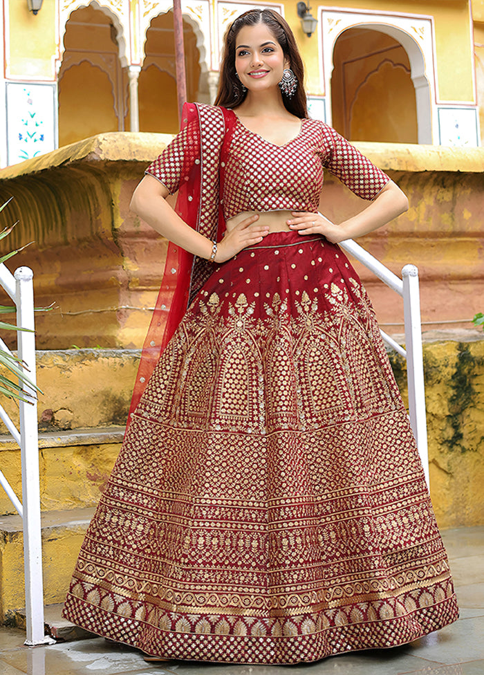 Maroon Blended Silk Dupatta Lehenga Set