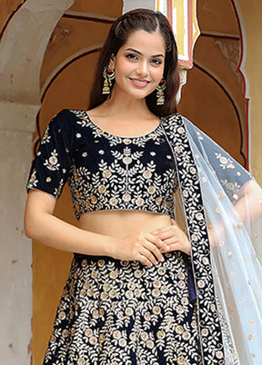 Blue Velvet Dupatta Lehenga Set