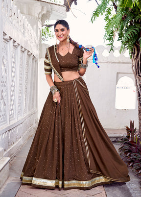 Brown Cotton Dupatta Lehenga Set