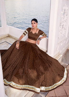 Brown Cotton Dupatta Lehenga Set