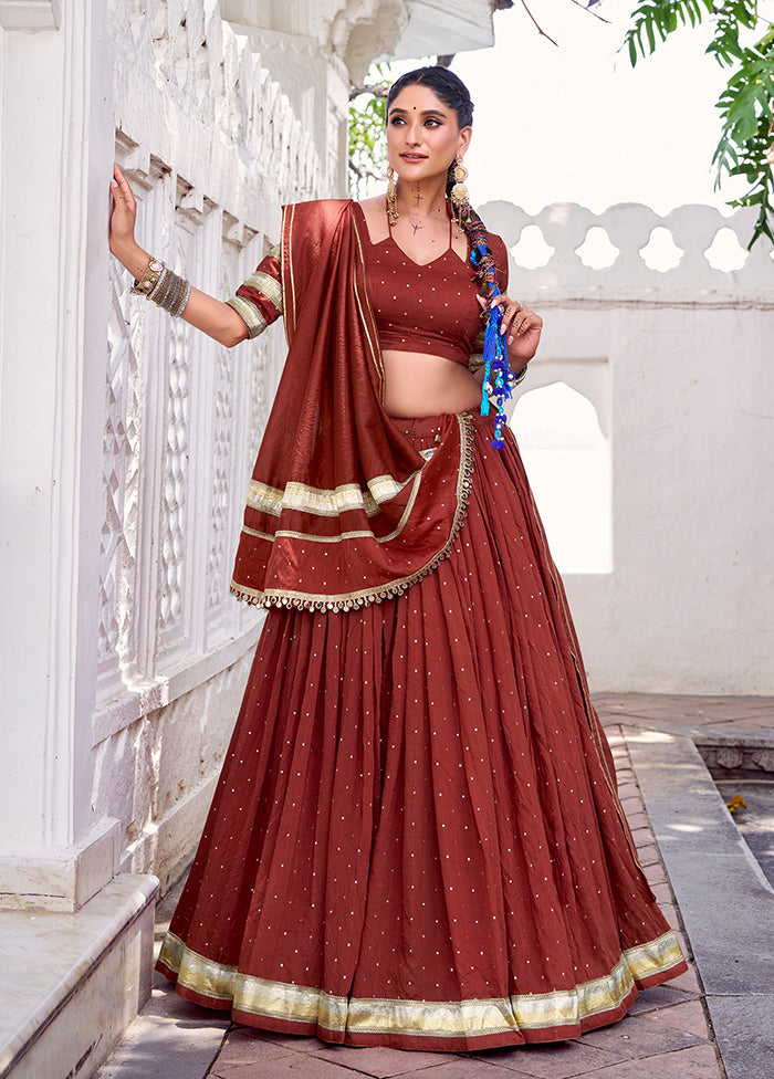 Maroon Cotton Dupatta Lehenga Set