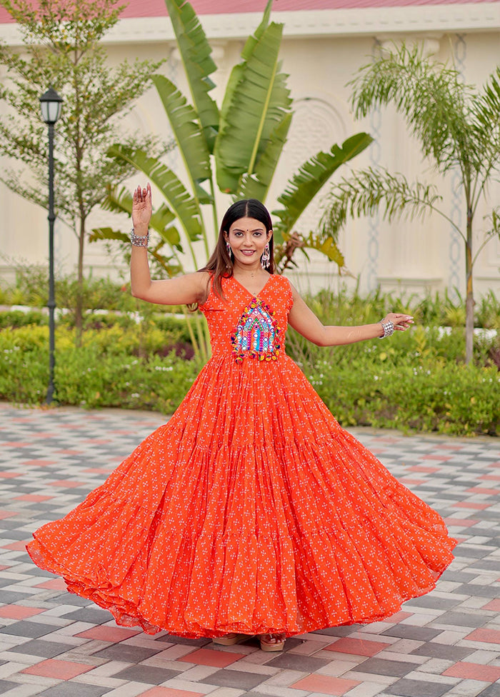 Orange Embroidery Work Georgette Gown
