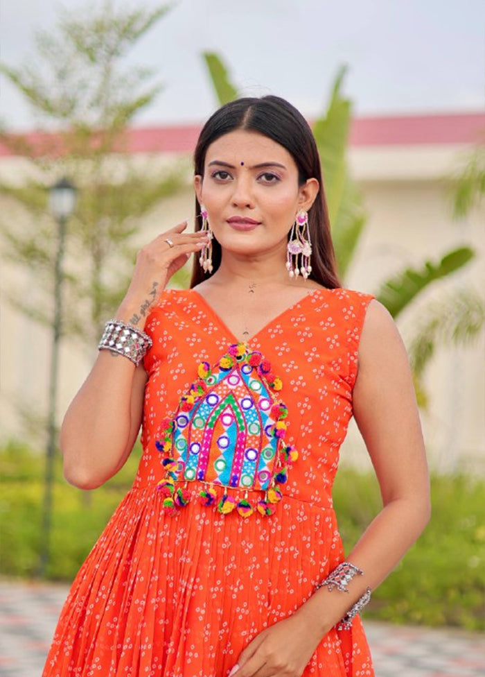 Orange Embroidery Work Georgette Gown