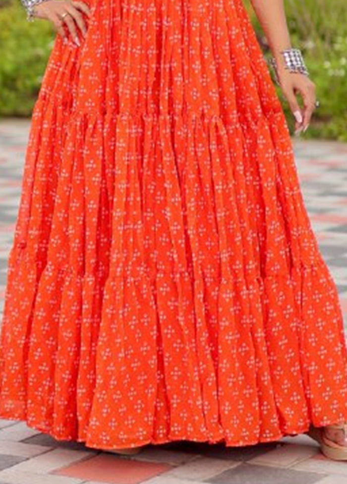 Orange Embroidery Work Georgette Gown