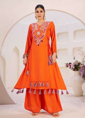 2 Pc Orange Silk Kurti Set