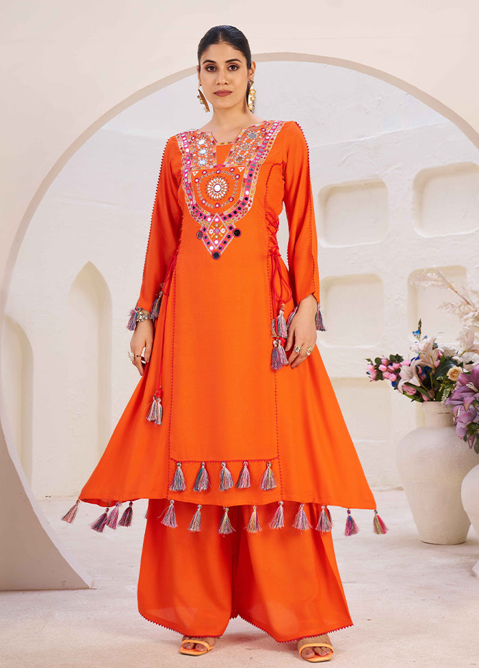 2 Pc Orange Silk Kurti Set