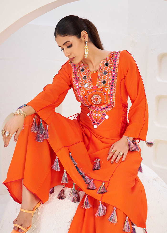 2 Pc Orange Silk Kurti Set