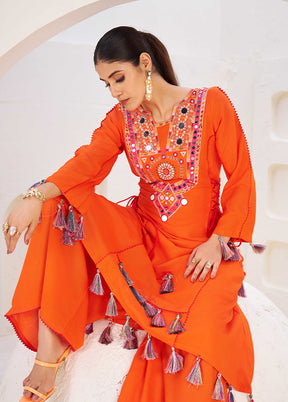 2 Pc Orange Silk Kurti Set